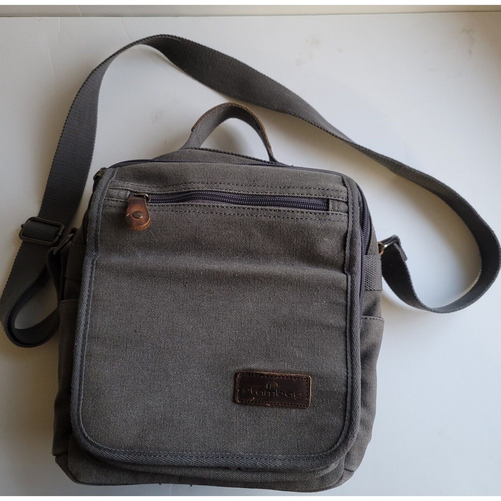 Plambag Unisex Canvas Messenger Bag Crossbody Travel Organizer Men's Gray Black